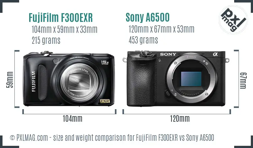 FujiFilm F300EXR vs Sony A6500 size comparison