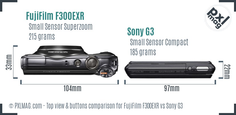 FujiFilm F300EXR vs Sony G3 top view buttons comparison