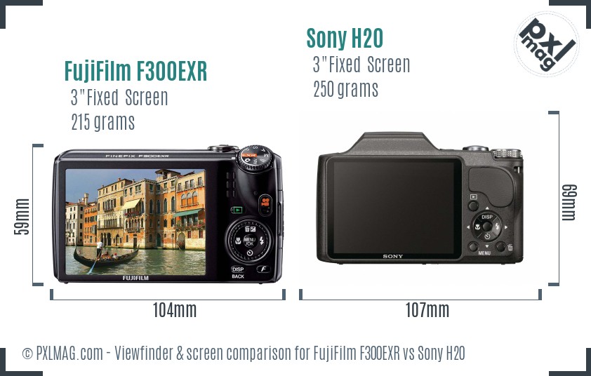 FujiFilm F300EXR vs Sony H20 Screen and Viewfinder comparison