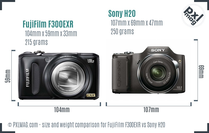 FujiFilm F300EXR vs Sony H20 size comparison FujiFilm F300EXR vs Sony H20 size comparison