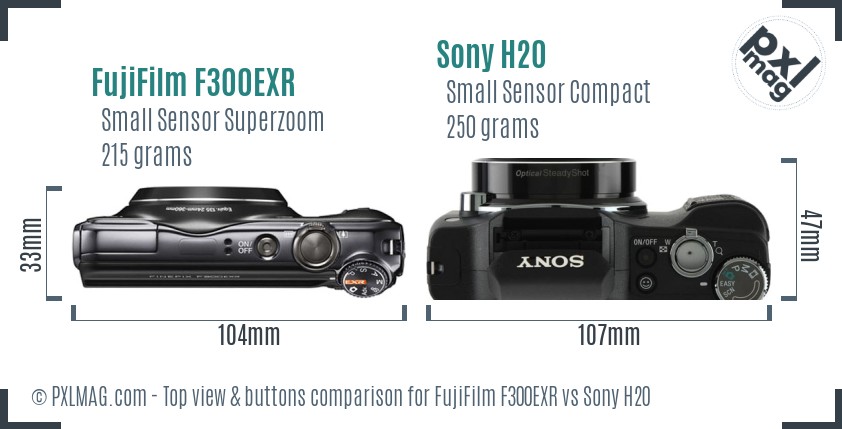FujiFilm F300EXR vs Sony H20 top view buttons comparison