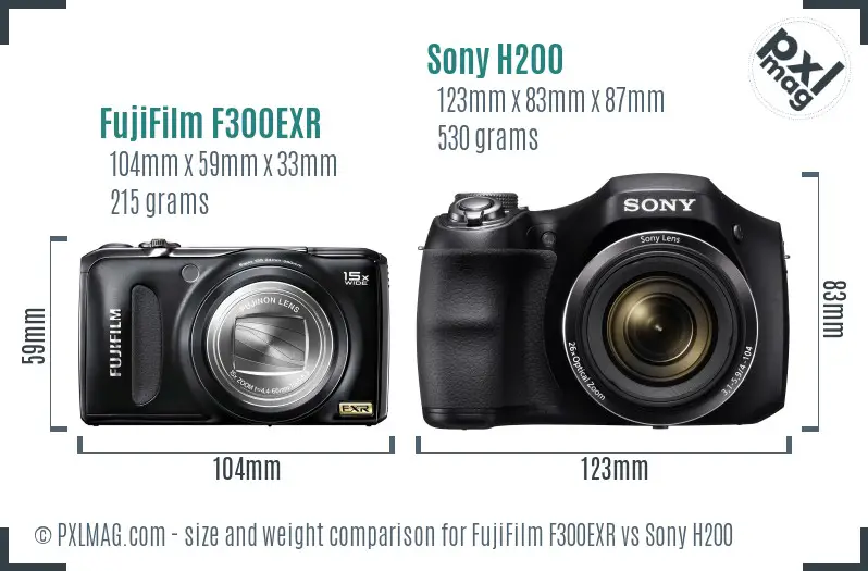 FujiFilm F300EXR vs Sony H200 size comparison