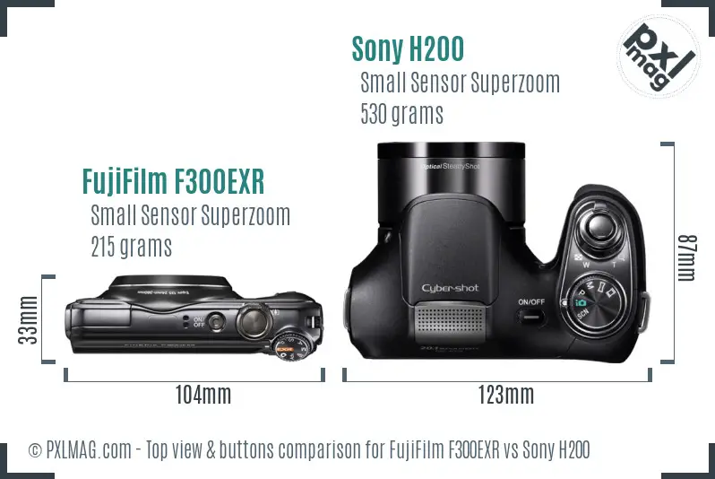 FujiFilm F300EXR vs Sony H200 top view buttons comparison
