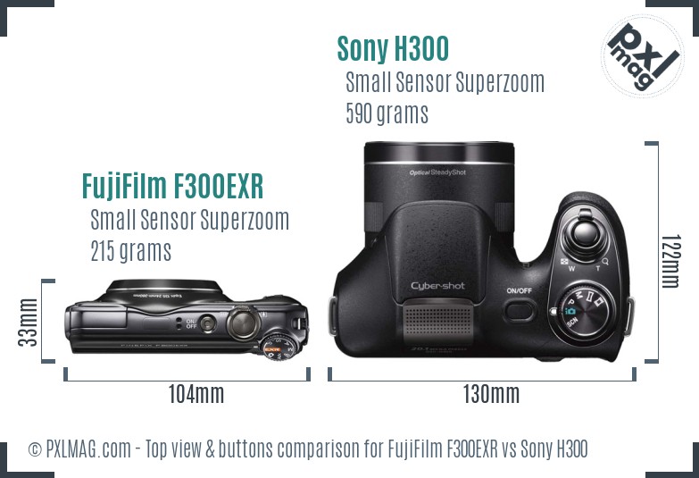 FujiFilm F300EXR vs Sony H300 top view buttons comparison