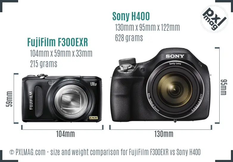 FujiFilm F300EXR vs Sony H400 size comparison
