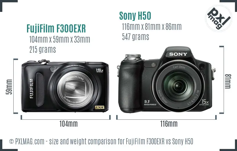 FujiFilm F300EXR vs Sony H50 size comparison