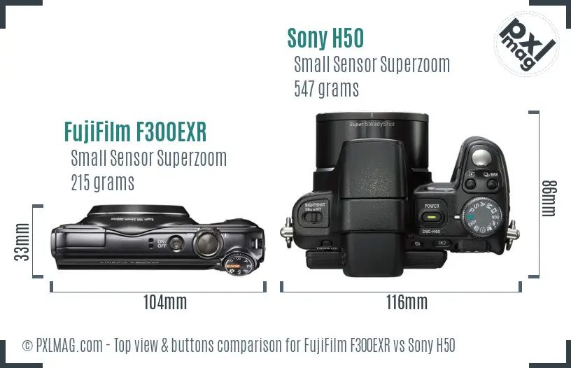 FujiFilm F300EXR vs Sony H50 top view buttons comparison