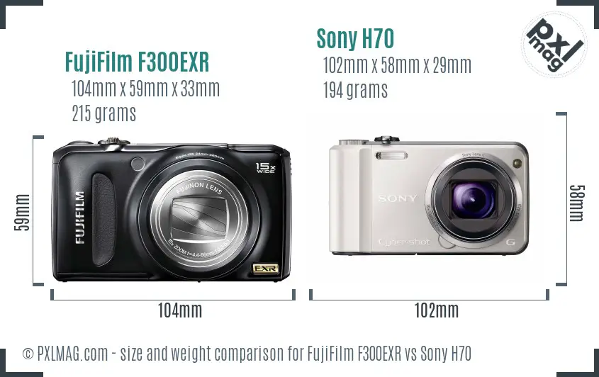 FujiFilm F300EXR vs Sony H70 size comparison