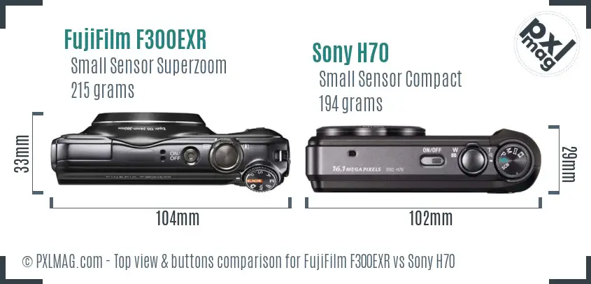 FujiFilm F300EXR vs Sony H70 top view buttons comparison