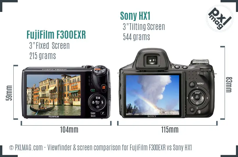 FujiFilm F300EXR vs Sony HX1 Screen and Viewfinder comparison