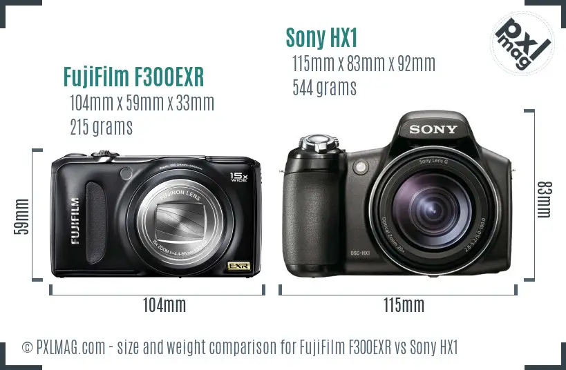 FujiFilm F300EXR vs Sony HX1 size comparison