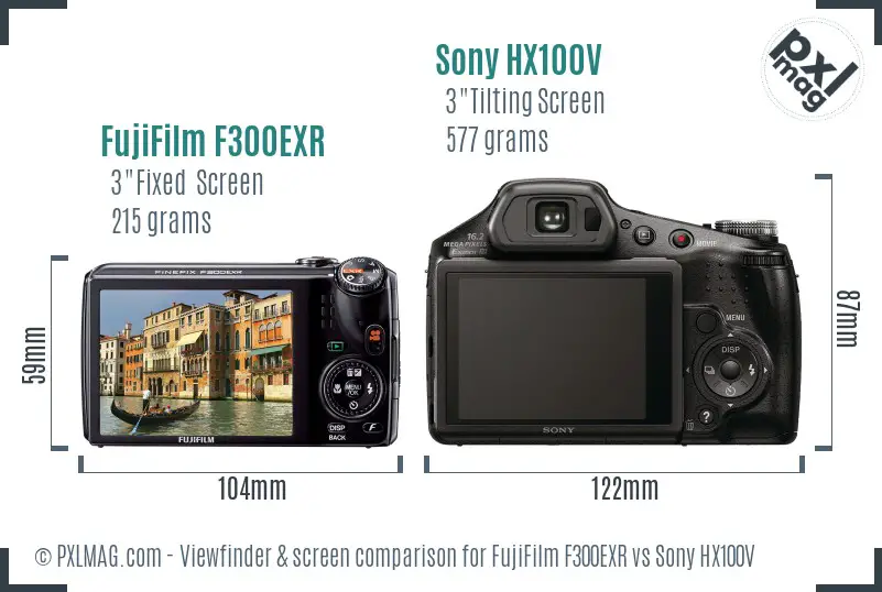 FujiFilm F300EXR vs Sony HX100V Screen and Viewfinder comparison