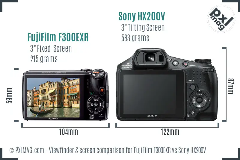 FujiFilm F300EXR vs Sony HX200V Screen and Viewfinder comparison