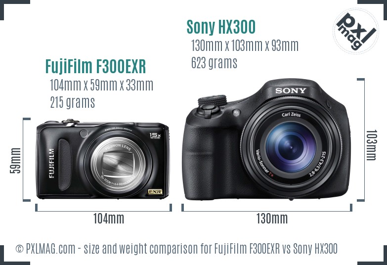 FujiFilm F300EXR vs Sony HX300 size comparison FujiFilm F300EXR vs Sony HX300 size comparison