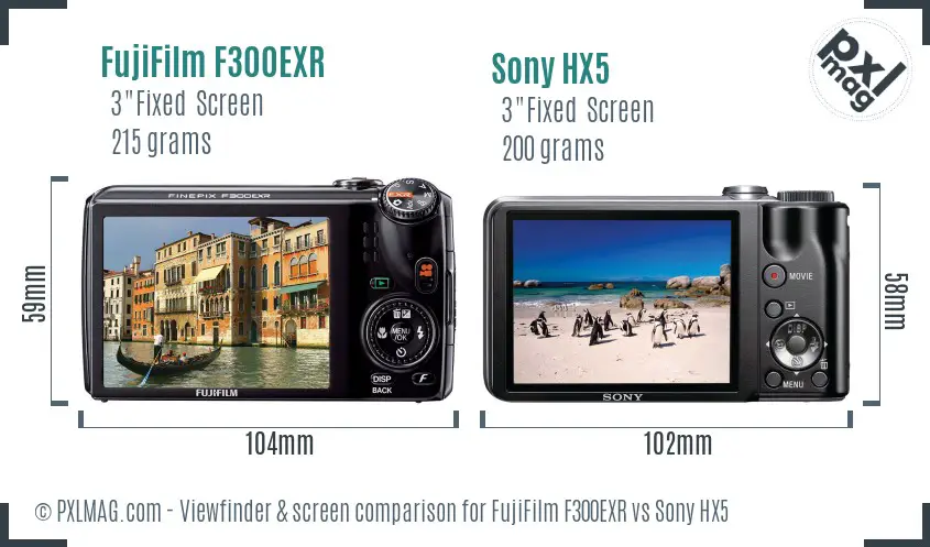 FujiFilm F300EXR vs Sony HX5 Screen and Viewfinder comparison