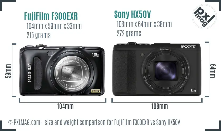 FujiFilm F300EXR vs Sony HX50V size comparison