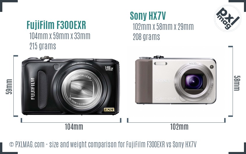 FujiFilm F300EXR vs Sony HX7V size comparison