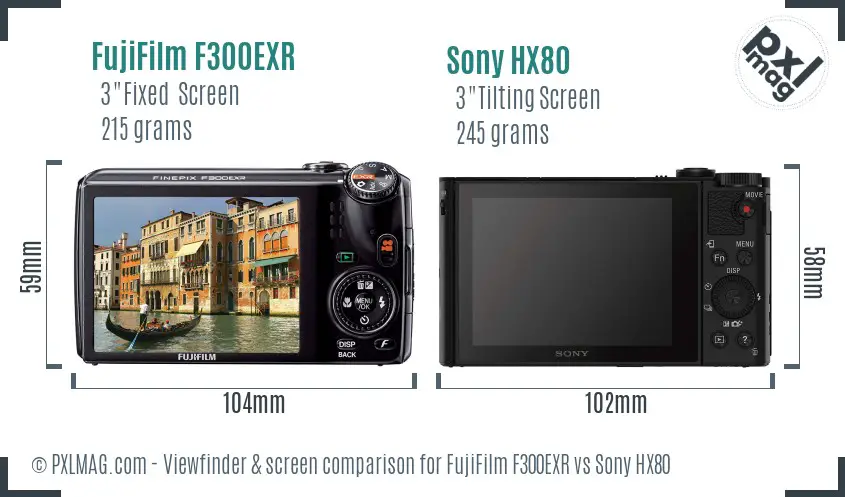 FujiFilm F300EXR vs Sony HX80 Screen and Viewfinder comparison FujiFilm F300EXR vs Sony HX80 Screen and Viewfinder comparison