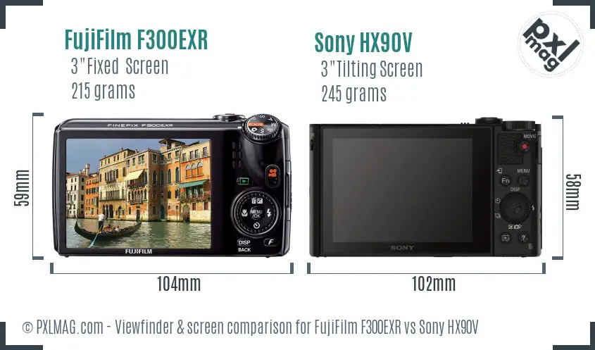 FujiFilm F300EXR vs Sony HX90V Screen and Viewfinder comparison