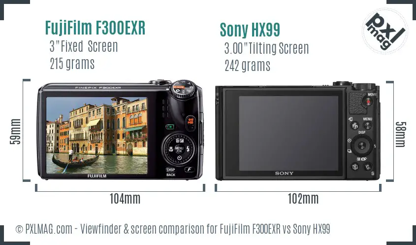 FujiFilm F300EXR vs Sony HX99 Screen and Viewfinder comparison