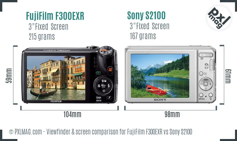 FujiFilm F300EXR vs Sony S2100 Screen and Viewfinder comparison