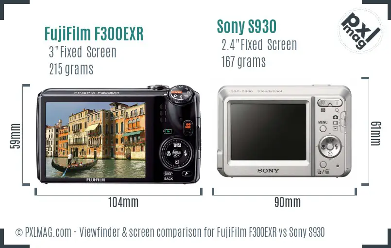 FujiFilm F300EXR vs Sony S930 Screen and Viewfinder comparison