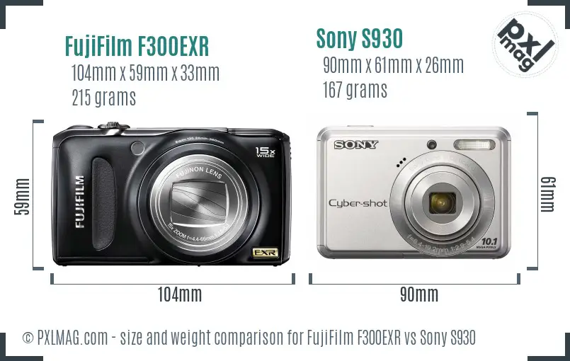 FujiFilm F300EXR vs Sony S930 size comparison