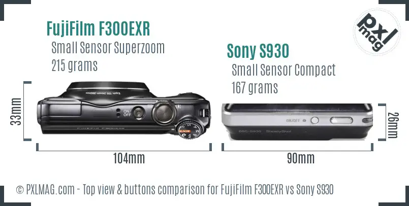 FujiFilm F300EXR vs Sony S930 top view buttons comparison