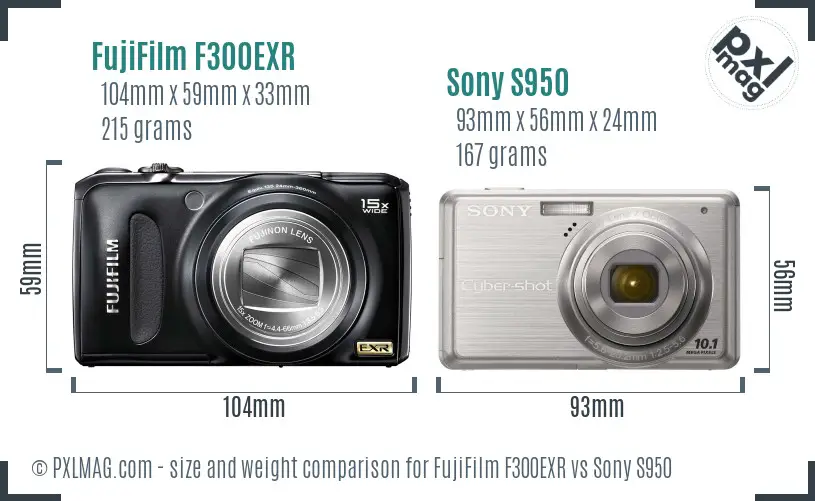 FujiFilm F300EXR vs Sony S950 size comparison