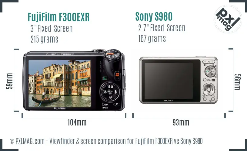 FujiFilm F300EXR vs Sony S980 Screen and Viewfinder comparison