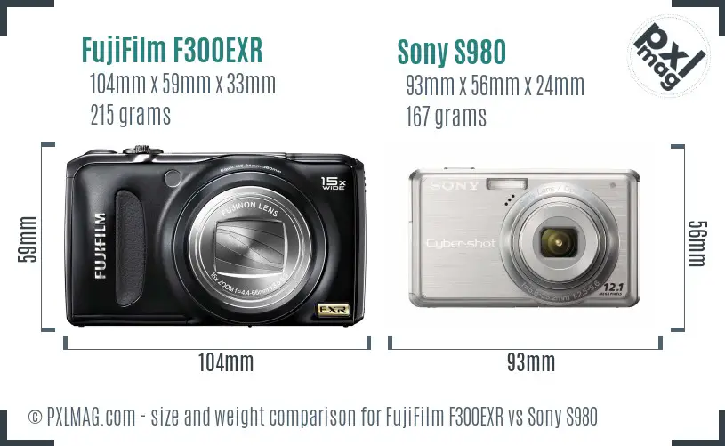 FujiFilm F300EXR vs Sony S980 size comparison