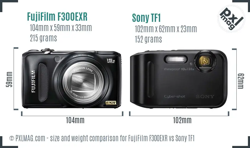 FujiFilm F300EXR vs Sony TF1 size comparison
