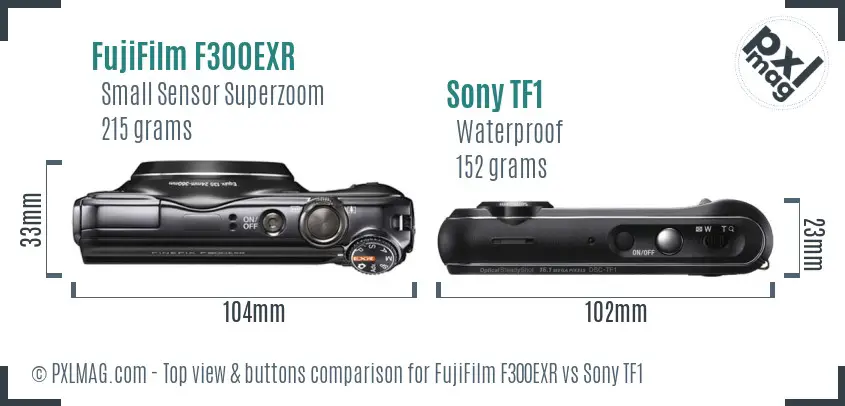 FujiFilm F300EXR vs Sony TF1 top view buttons comparison