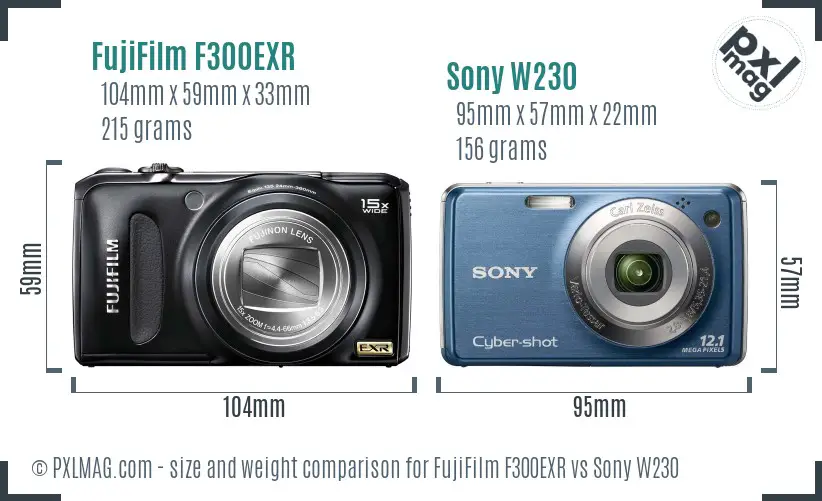 FujiFilm F300EXR vs Sony W230 size comparison FujiFilm F300EXR vs Sony W230 size comparison