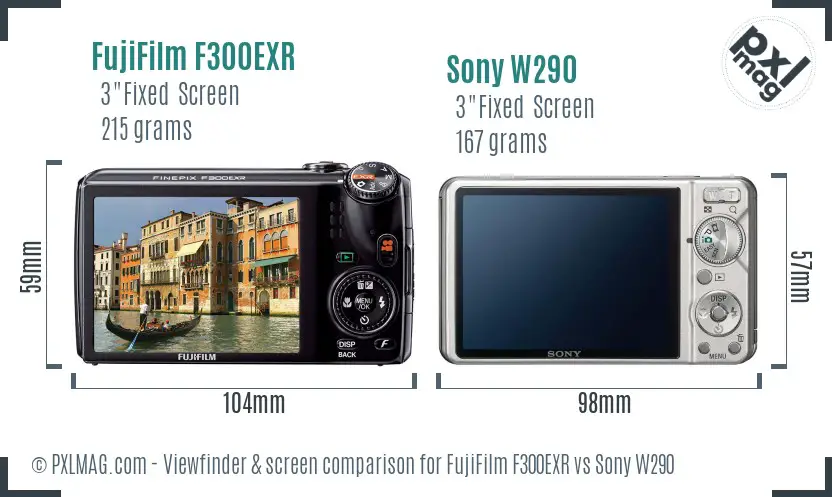 FujiFilm F300EXR vs Sony W290 Screen and Viewfinder comparison