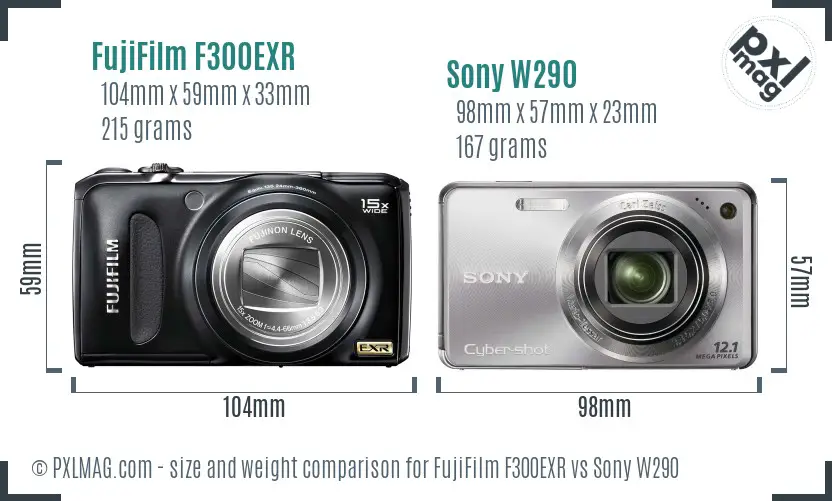 FujiFilm F300EXR vs Sony W290 size comparison