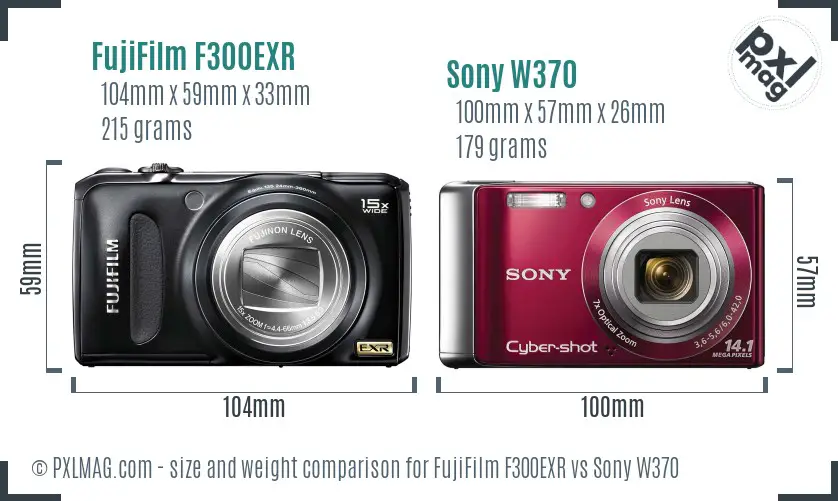 FujiFilm F300EXR vs Sony W370 size comparison