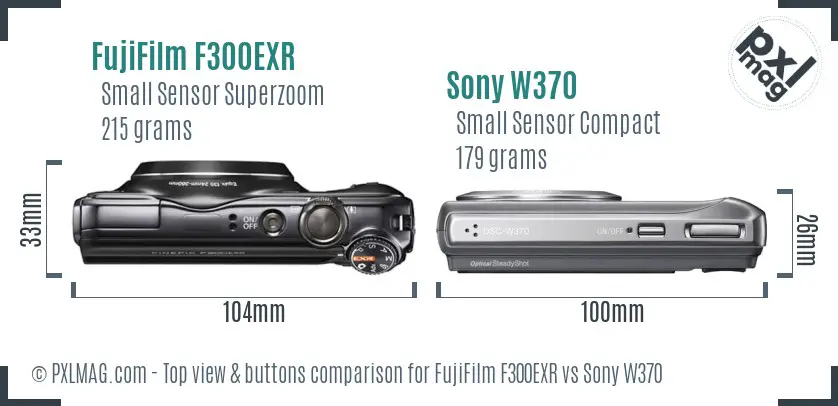 FujiFilm F300EXR vs Sony W370 top view buttons comparison