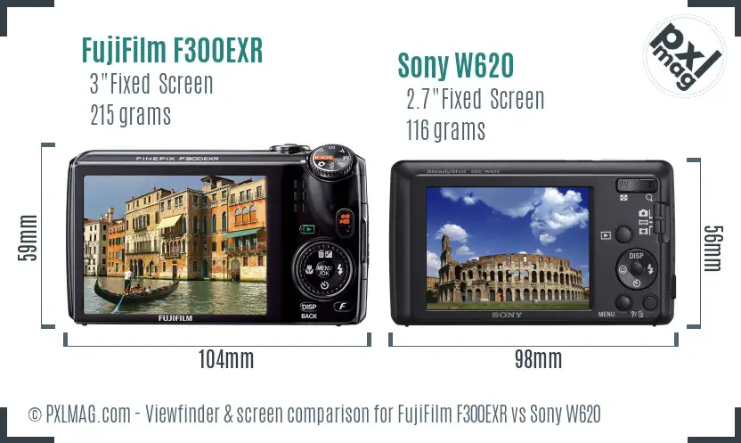 FujiFilm F300EXR vs Sony W620 Screen and Viewfinder comparison