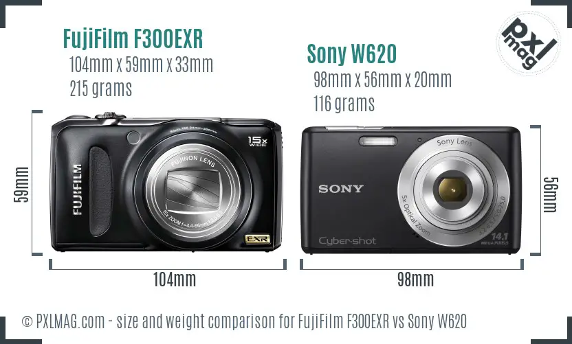 FujiFilm F300EXR vs Sony W620 size comparison