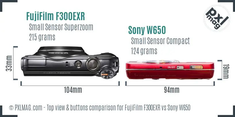FujiFilm F300EXR vs Sony W650 top view buttons comparison FujiFilm F300EXR vs Sony W650 top view buttons comparison