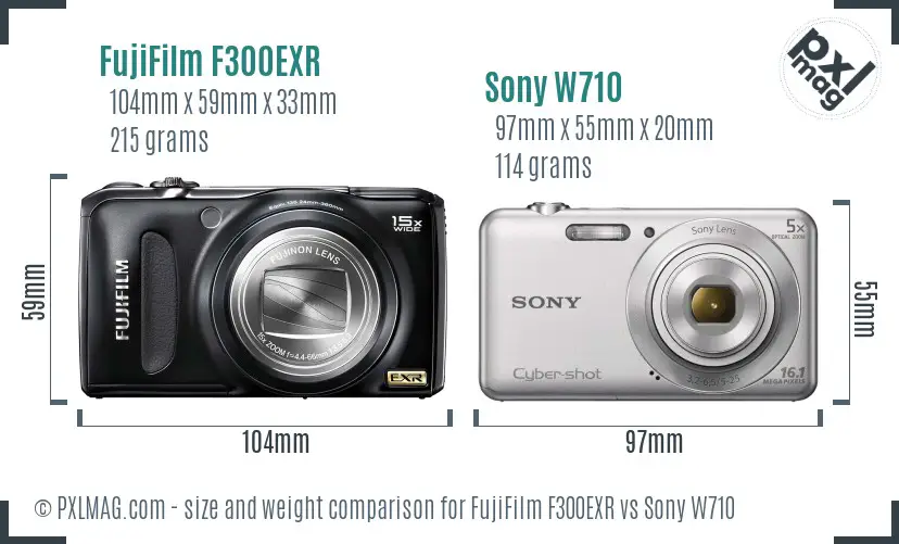 FujiFilm F300EXR vs Sony W710 size comparison