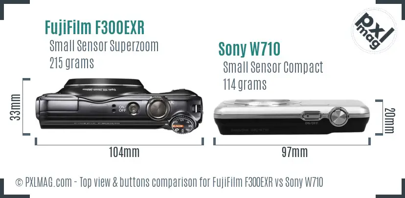 FujiFilm F300EXR vs Sony W710 top view buttons comparison