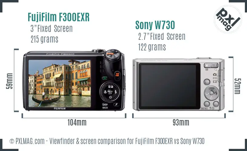 FujiFilm F300EXR vs Sony W730 Screen and Viewfinder comparison