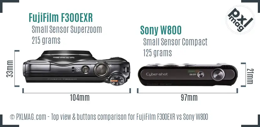 FujiFilm F300EXR vs Sony W800 top view buttons comparison