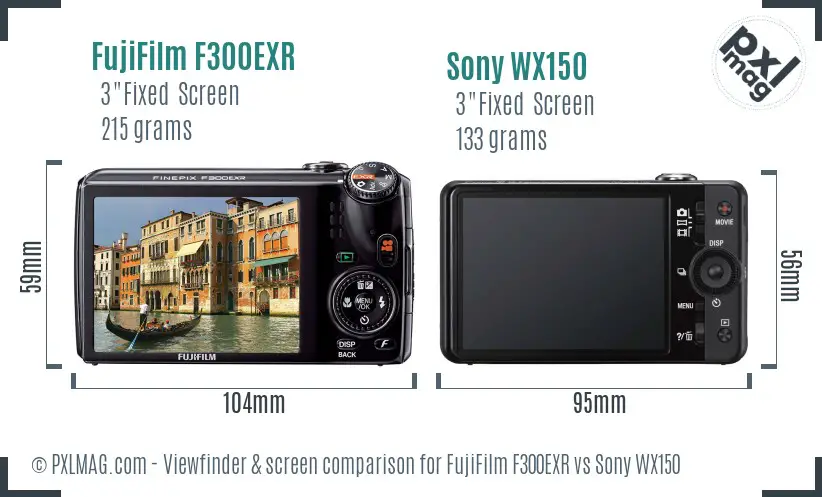 FujiFilm F300EXR vs Sony WX150 Screen and Viewfinder comparison