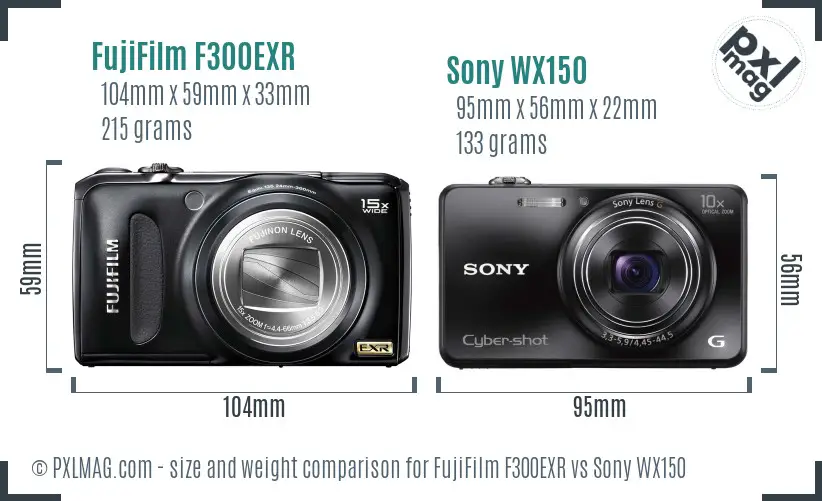 FujiFilm F300EXR vs Sony WX150 size comparison