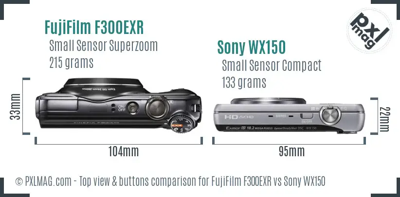 FujiFilm F300EXR vs Sony WX150 top view buttons comparison