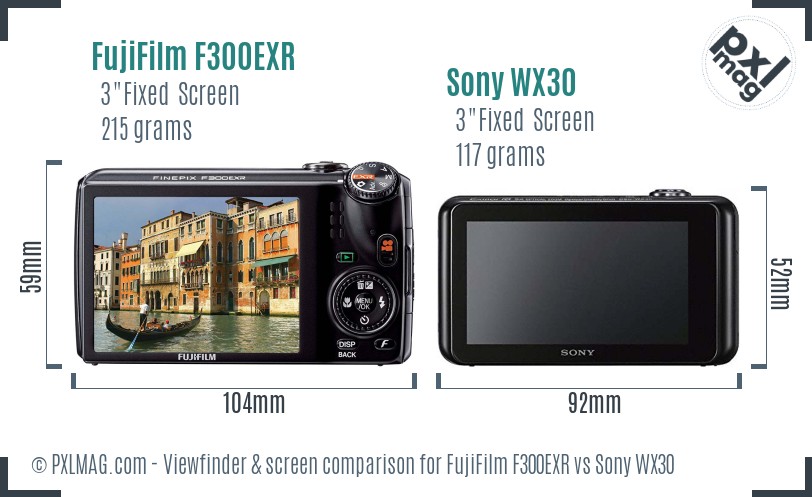 FujiFilm F300EXR vs Sony WX30 Screen and Viewfinder comparison