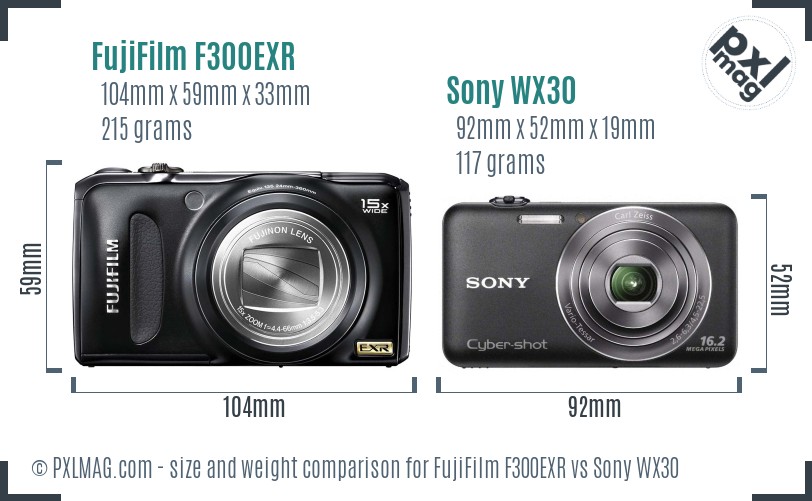 FujiFilm F300EXR vs Sony WX30 size comparison FujiFilm F300EXR vs Sony WX30 size comparison
